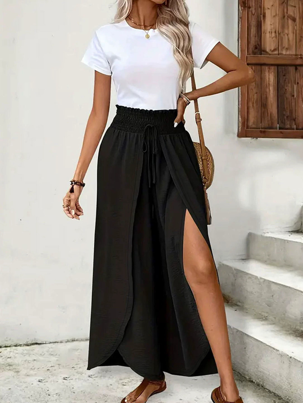 Forever 21 Elegant Split Wide-Leg Pants Lightweight Breathable All Seasons